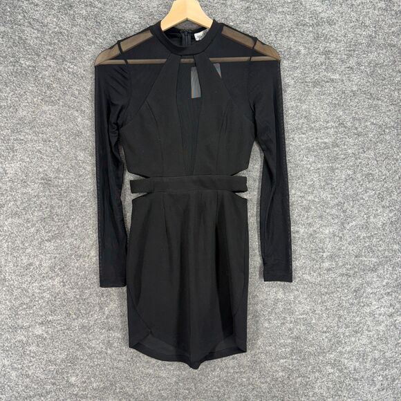 New Hello Molly Mini Dress Women 6 Black Short Zipper Long Sleeve Crew Neck - Picture 1 of 9